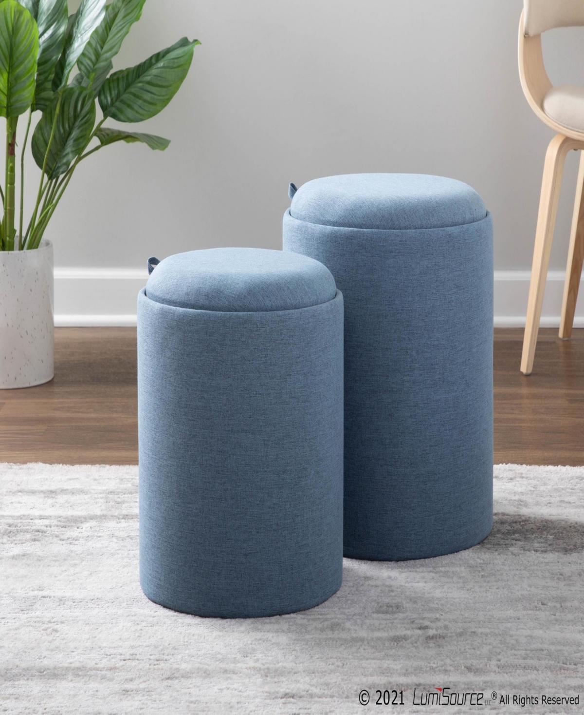 Tray Contemporary Nesting Ottoman Set in Fabric and Wood by Lumisource