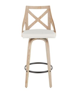 Charlotte 26" Farmhouse Fixed Height Counter Stool With Swivel in Washed Wood and Fabric by - Set of 2