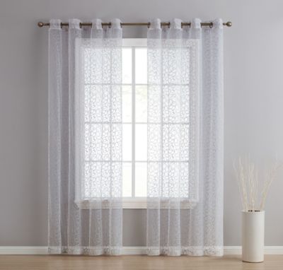 Audrey Embroidered Premium Soft Decorative Sheer Voile Light Filtering Grommet Window Treatment Curtain Drapery Panels For Bedroom Living Room