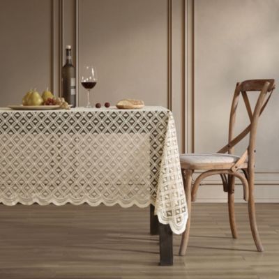 Alona Lace Fabric Tablecloth Lace Fabric Table Cloth For Round Tables Wrinkle Resistant Tablecloth Patterned Scalloped