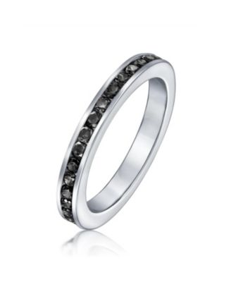 Cubic Zirconia Thin Stackable CZ Channel Set Eternity Band Ring Sterling Silver