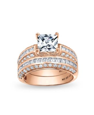 3CT Art Deco Style Square Princess Cut Solitaire Clear CZ Promise  Ring Set Sterling Silver