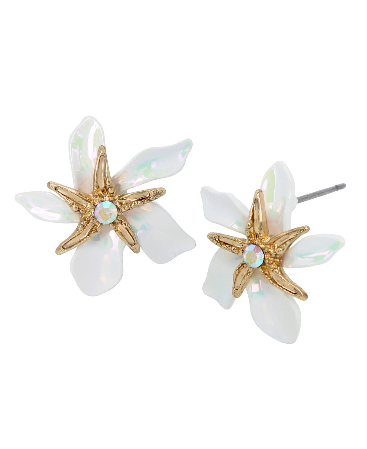 Faux Stone Starfish Flower Stud Earrings - White, Gold
