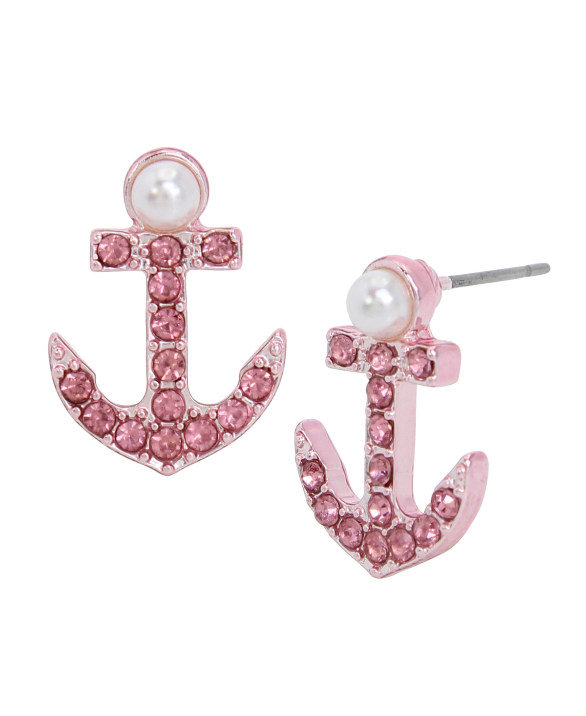 Betsey Johnson Faux Stone Anchor Stud Earrings In Pink