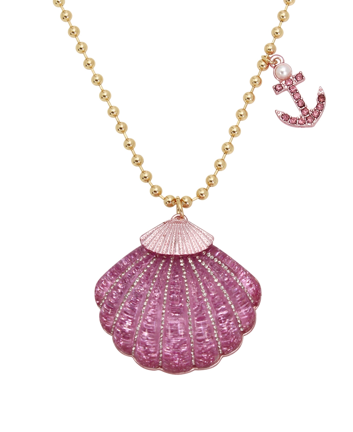 Shop Betsey Johnson Faux Stone Seashell Pendant Necklace In Pink,gold