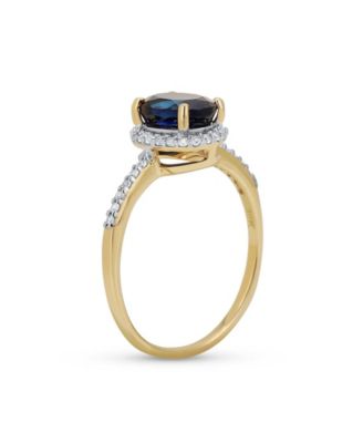 Delicate 1.5CT Brilliant Cut Oval Created White Sapphire Blue Sapphire Halo Ring  10K Yellow Gold