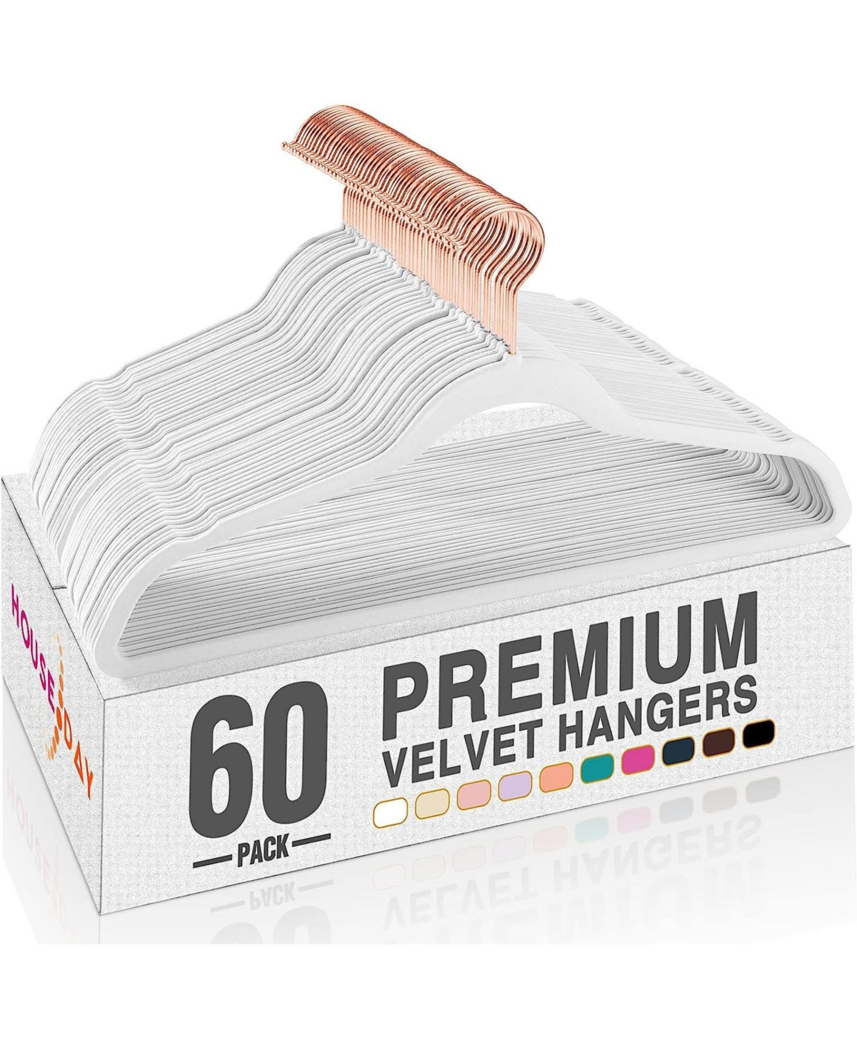 17.5 Inch Gold Hook Velvet Hangers White 60 Pack - Black
