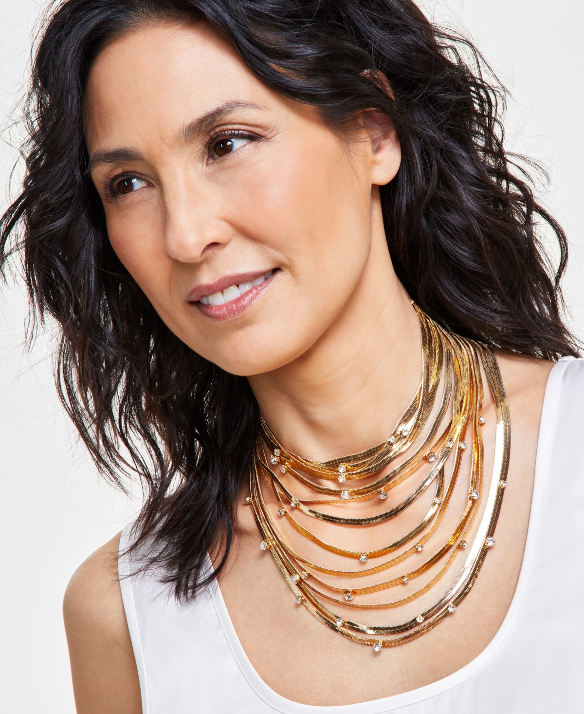 Shop Inc International Concepts Crystal & Omega Chain Layered Necklace, 9-3/4 + 3" Extender, Created For Macy's In Gold