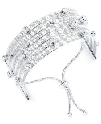 Inc International Concepts Crystal Studded Snake Chain Multi-Row Slider Bracelet Created for Macys - Silver 4$