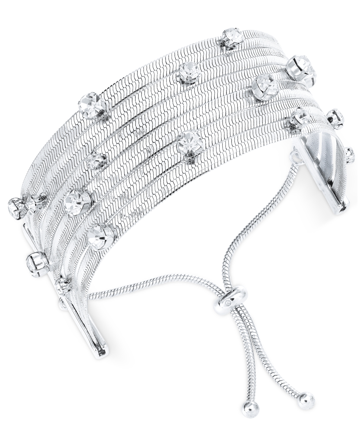 Shop Inc International Concepts Crystal Studded Snake Chain Multi-row Slider Bracelet, Created For Macy's In Silver