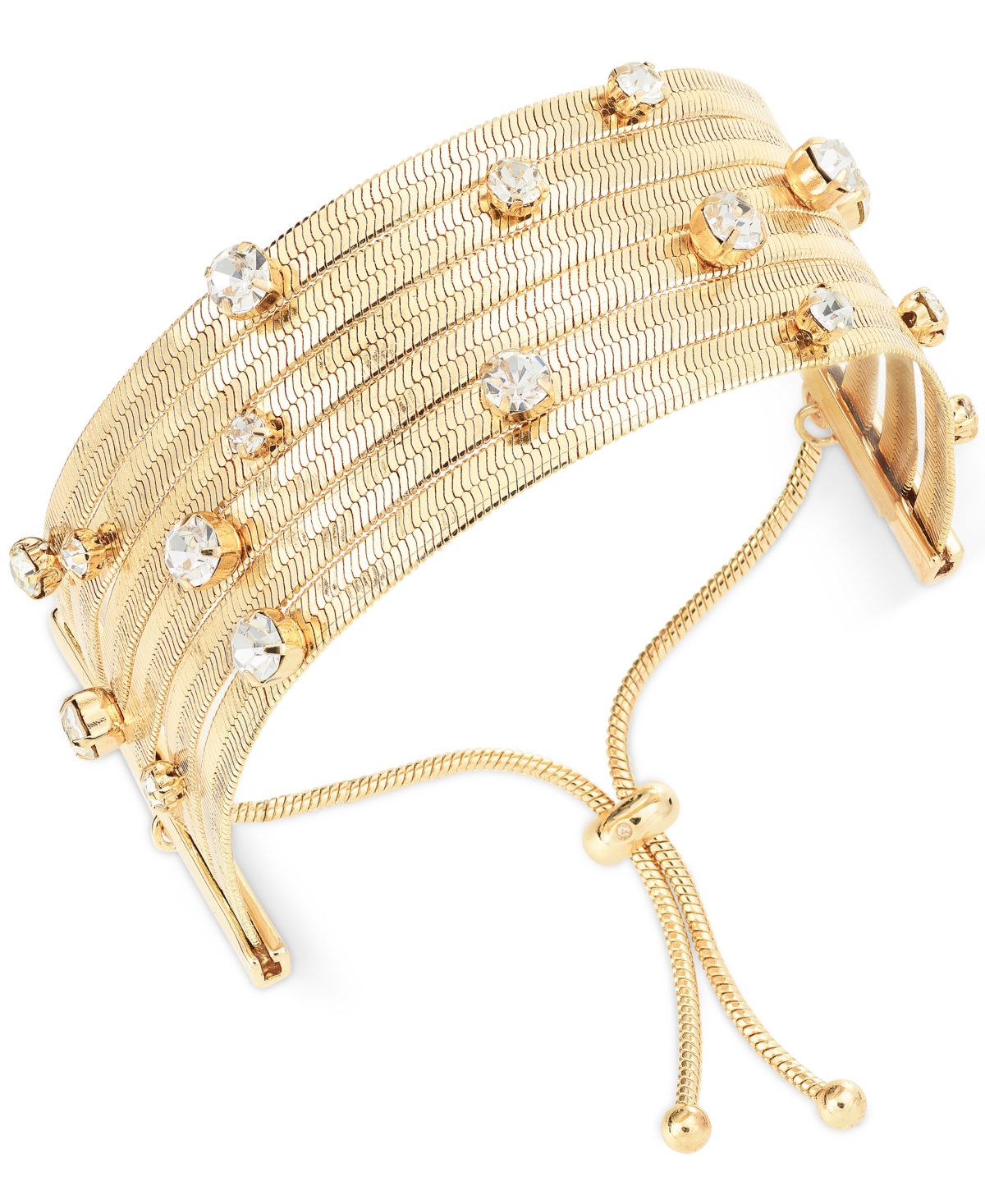 Crystal Studded Snake Chain Multi-Row Slider Bracelet, Created for Macy's - Silver