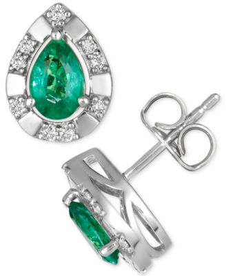 Costa Smeralda Emerald (5/8 ct. t.w.) & Nude Diamond Pear-Shaped Stud Earrings (1/8 ct. t.w.) in 14k White Gold