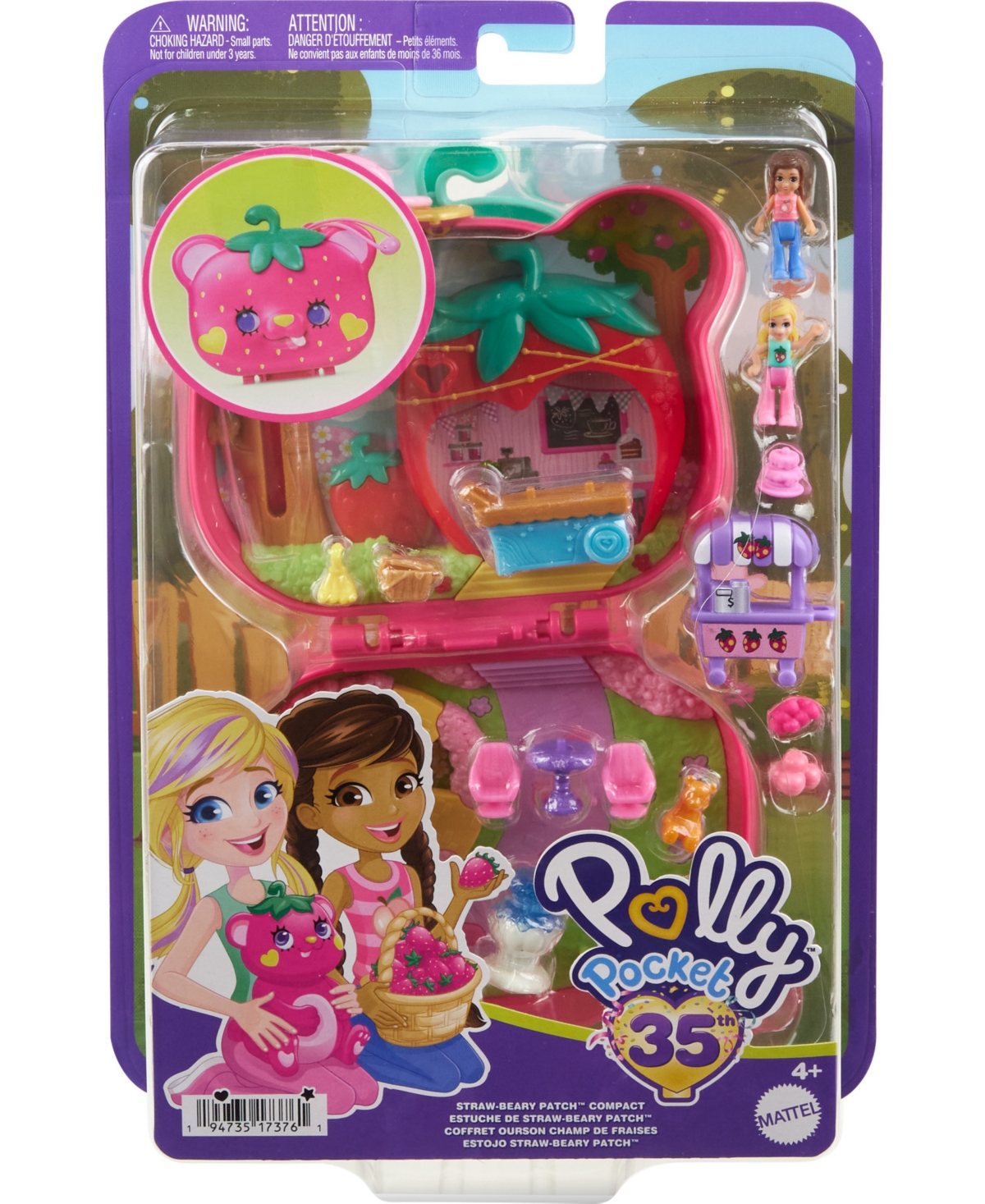 POLLY POCKET DOLLS AND PLAYSET, TRAVEL TOYS, STRAW-BEARY PATCH COMPACT 