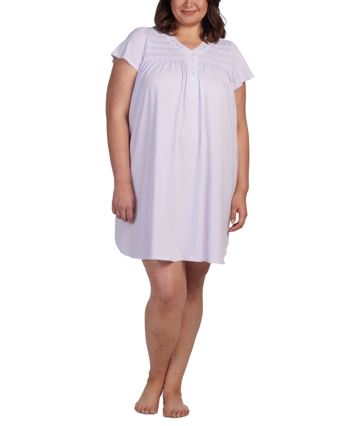 Plus Size Short-Sleeve Embroidered Nightgown - Lilac
