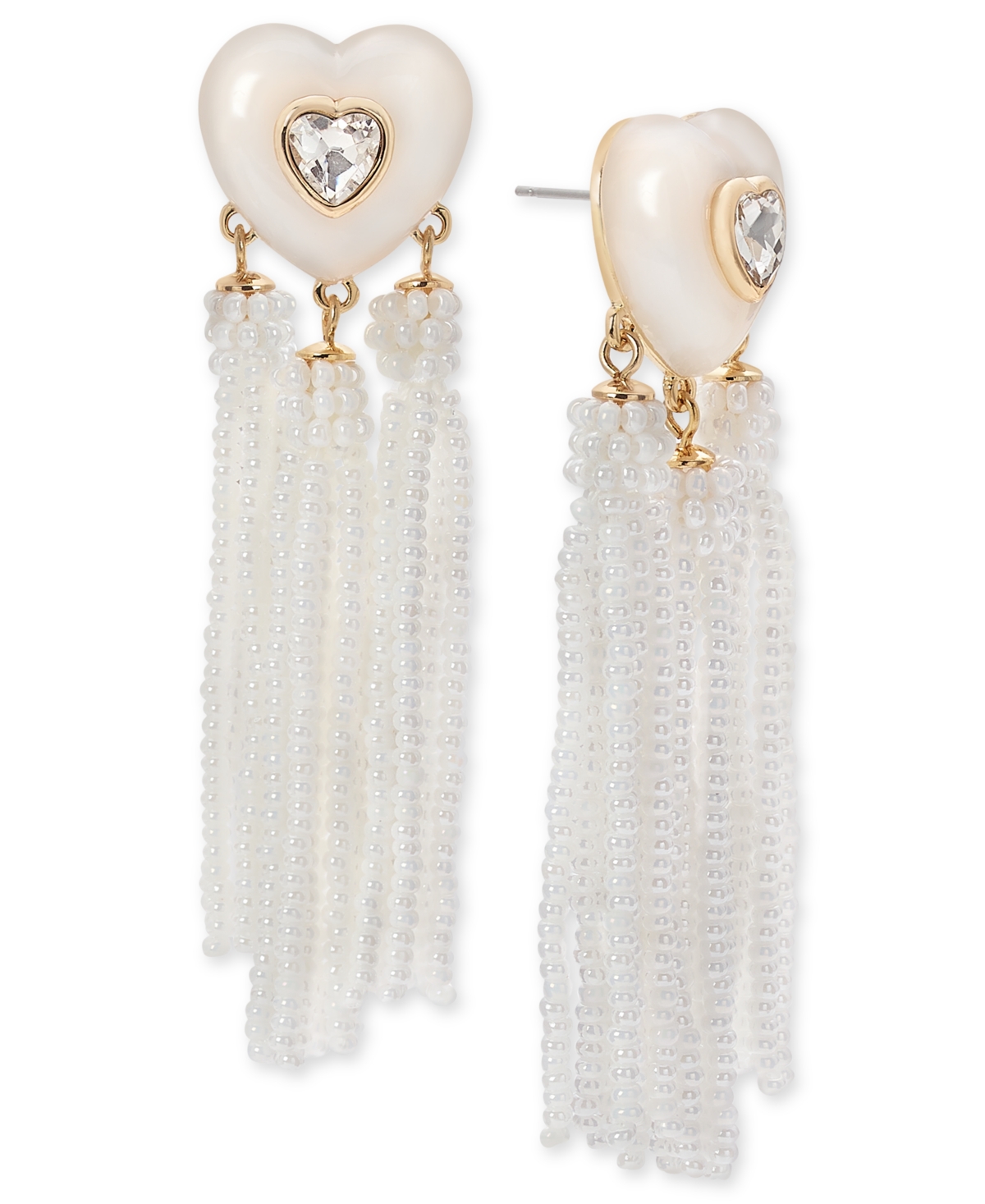 ON 34TH GOLD-TONE CRYSTAL HEART & BEADED FRINGE DROP EARRINGS, CREATED FOR MACY'S 