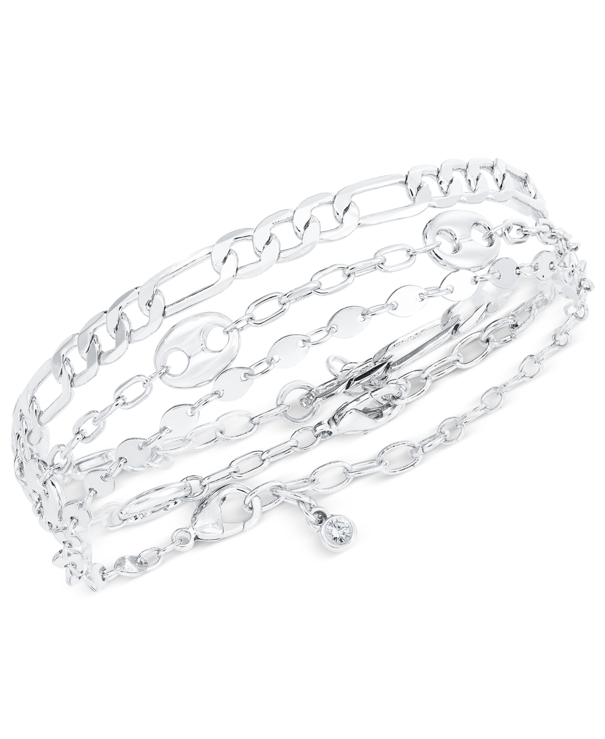 Shop On 34th 3-pc. Set Mariner & Chain Link Bracelets, Created For Macy's In Silver