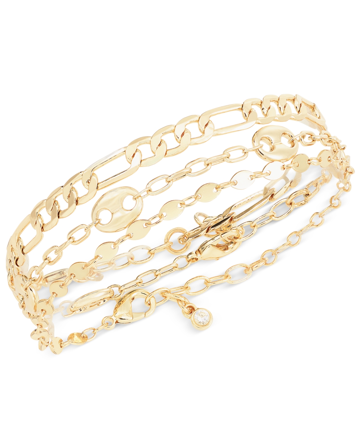 Shop On 34th 3-pc. Set Mariner & Chain Link Bracelets, Created For Macy's In Gold