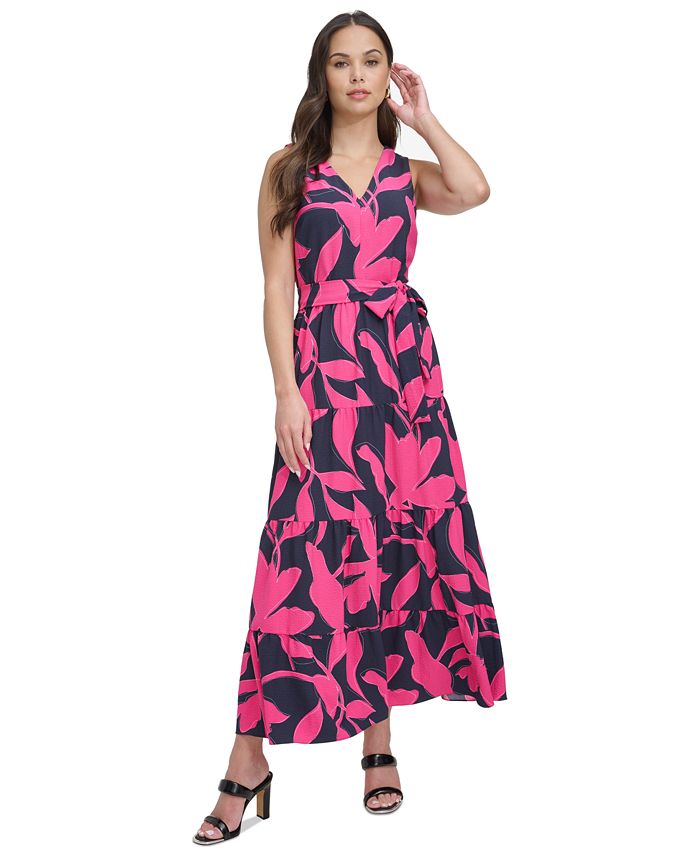 Liz Lange Womens Sleeveless V-Neck Maxi Dress S Black & Pink Paisley