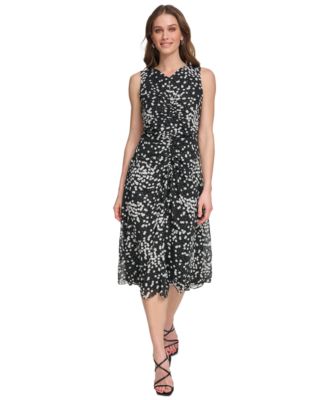 DKNY - Women's Ruched Jacquard Clip Midi Dress