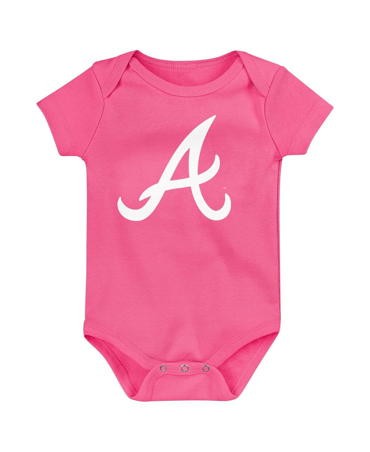Baby Boys and Girls Fanatics Red, Pink Atlanta Braves Three-Pack Home Run Bodysuit Set - Red