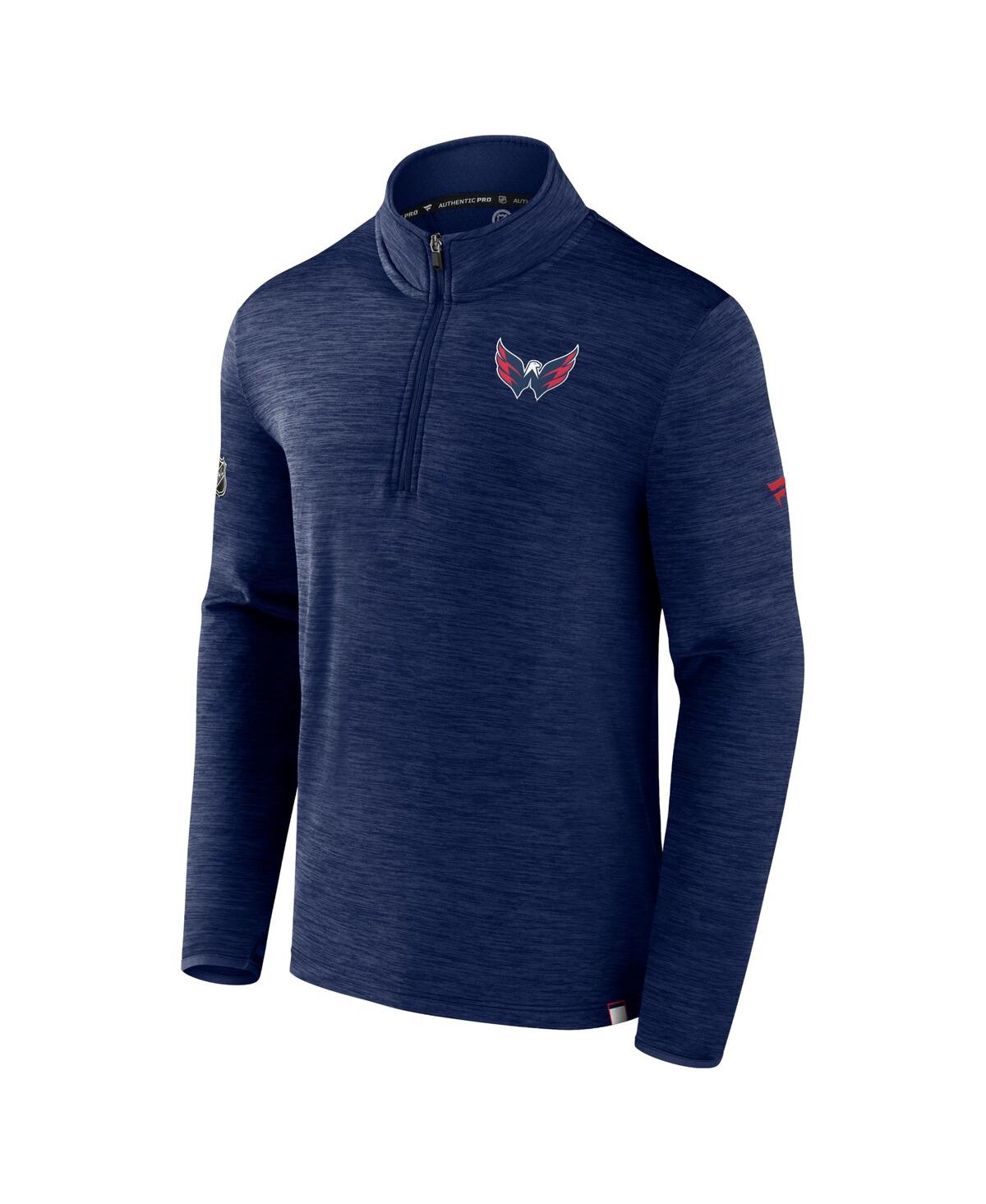 Shop Fanatics Men's  Heather Navy Washington Capitals Authentic Pro Quarter-zip Pullover Top