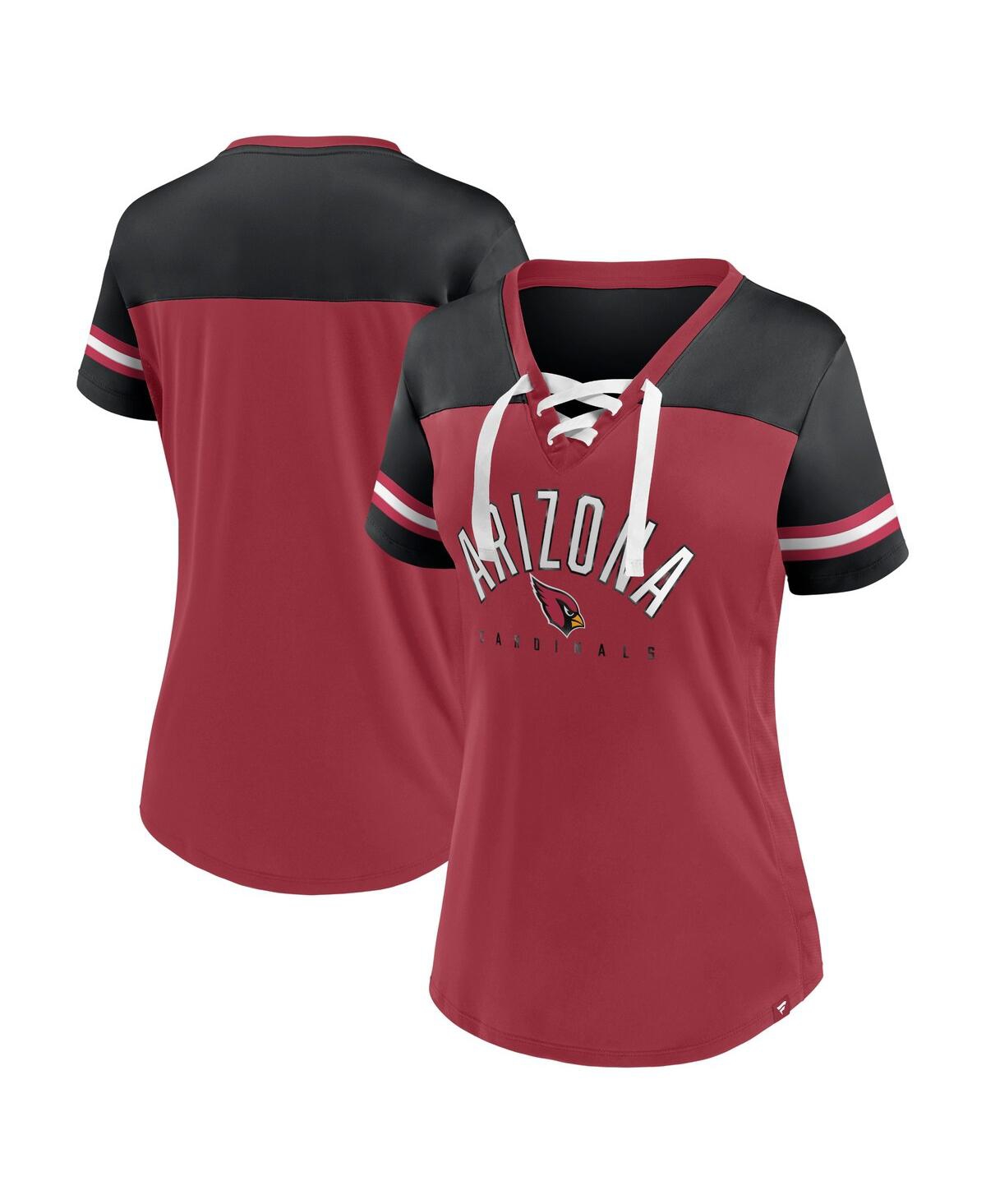 Women's Fanatics Cardinal, Black Arizona Cardinals Blitz and Glam Lace-Up V-Neck Jersey T-shirt - Cardinal, Black