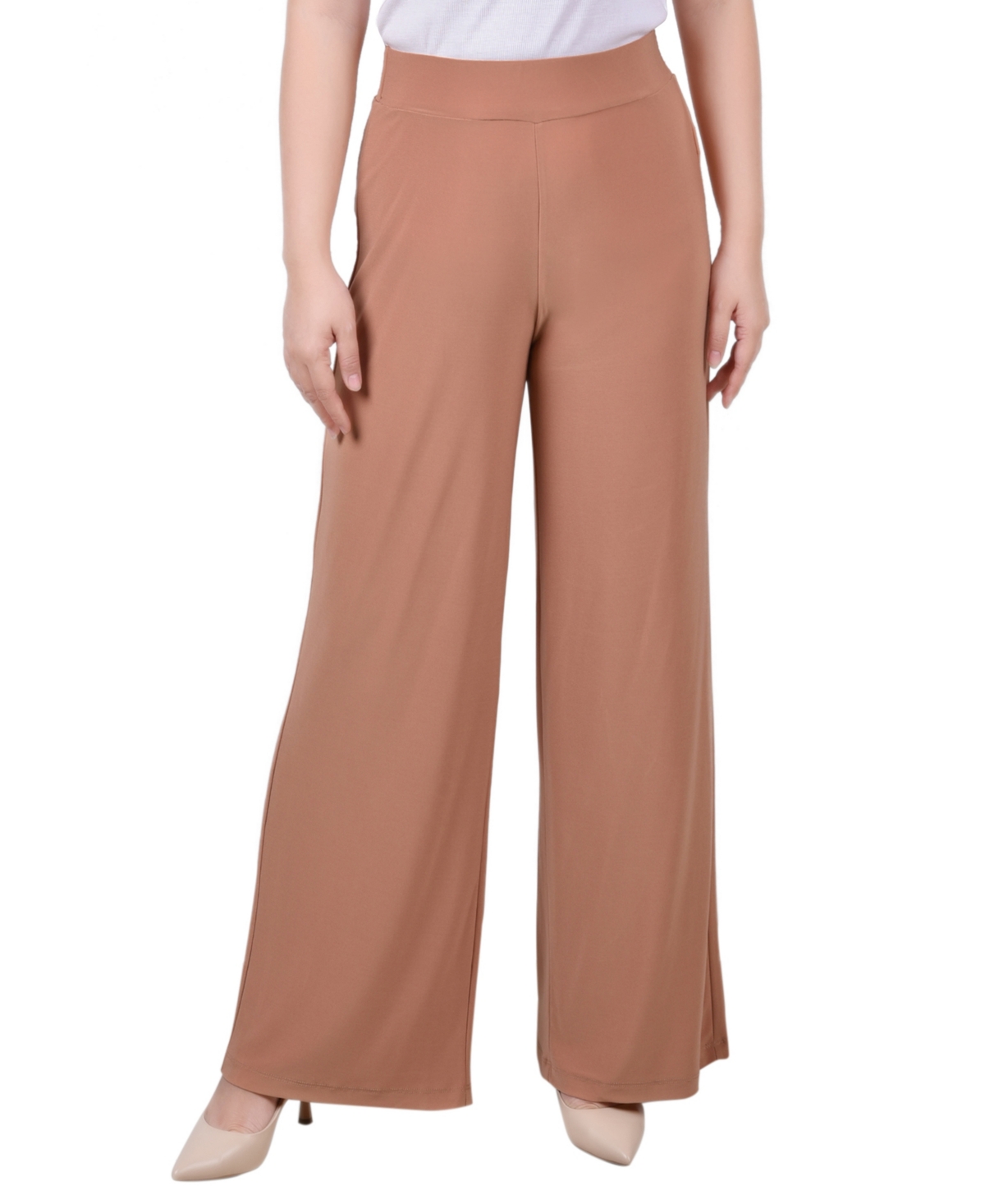 Ny Collection Petites Womens High Rise Wide Leg Palazzo Pants In Camel