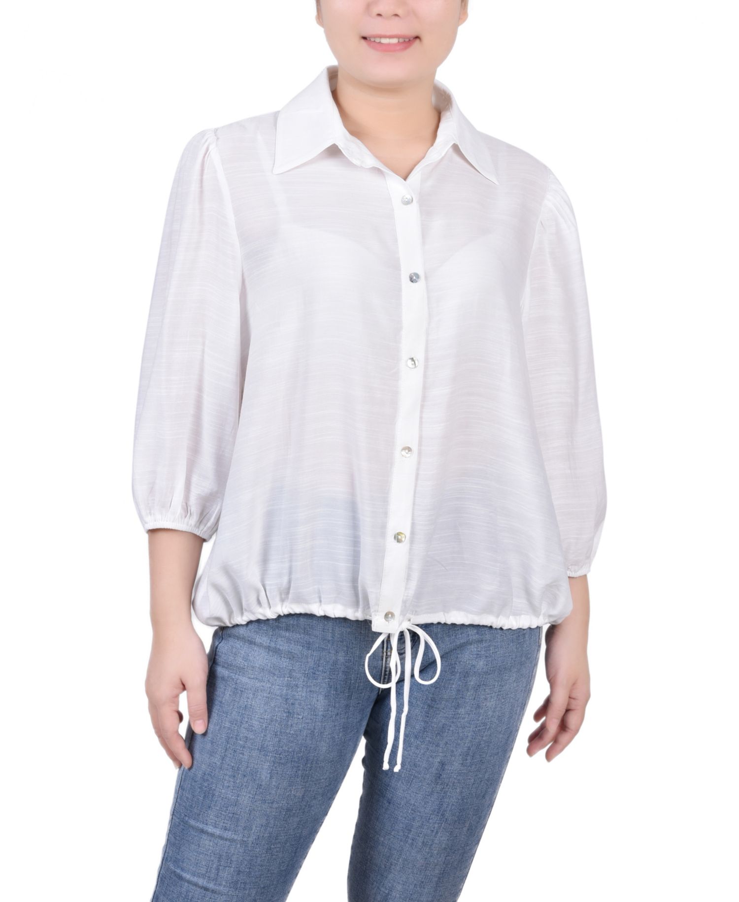 Women's 3/4 Sleeve Drawstring Blouse