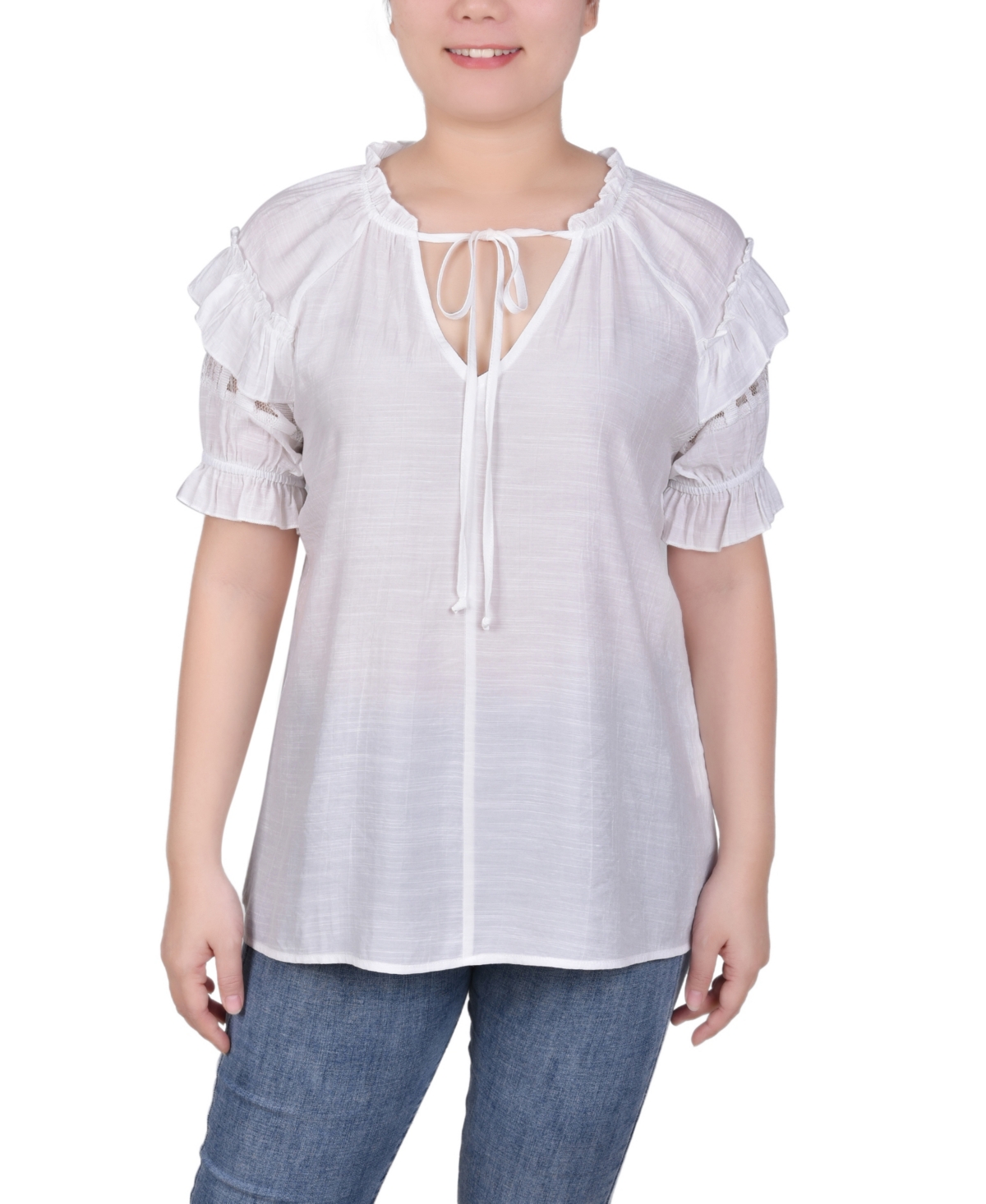 Women's Short Ruffled Sleeve Blouse - White
