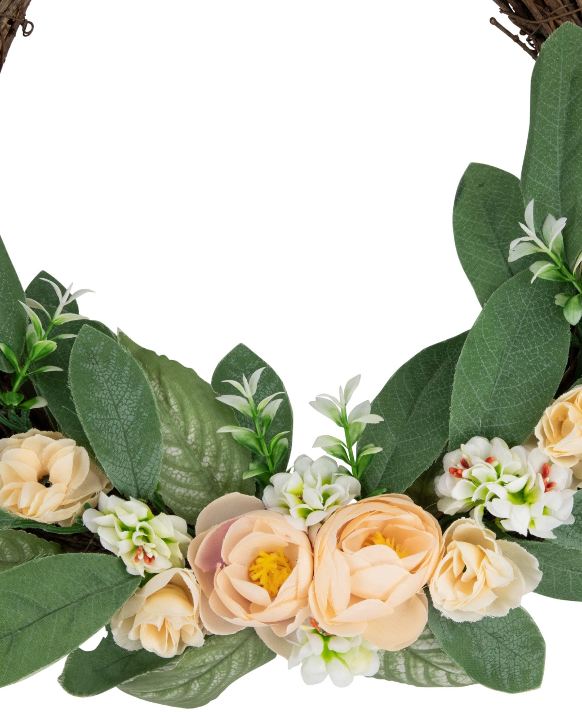 Northlight 14" Mini Peach Rose Half Floral Spring Wreath In Green