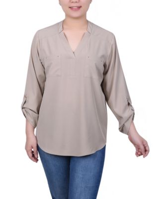 Women's Roll Tab Sleeve Blouse with Pockets