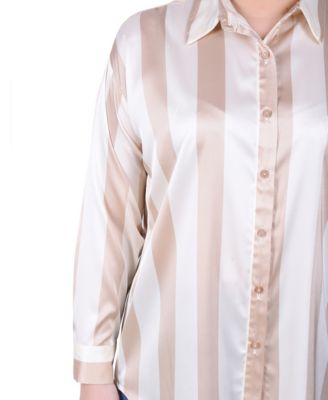 Women's Long Sleeve Striped Satin Blouse