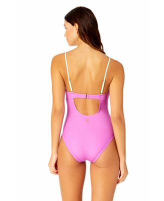 Women's Solid Piped Keyhole One Piece Swimsuit