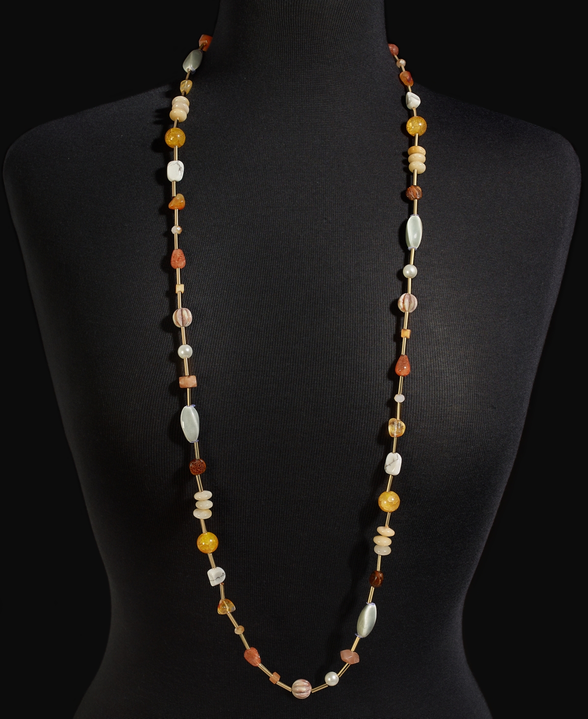 Shop Style & Co Gold-tone Multi Bead Station Long Necklace, 42" + 3" Extender, Created For Macy's