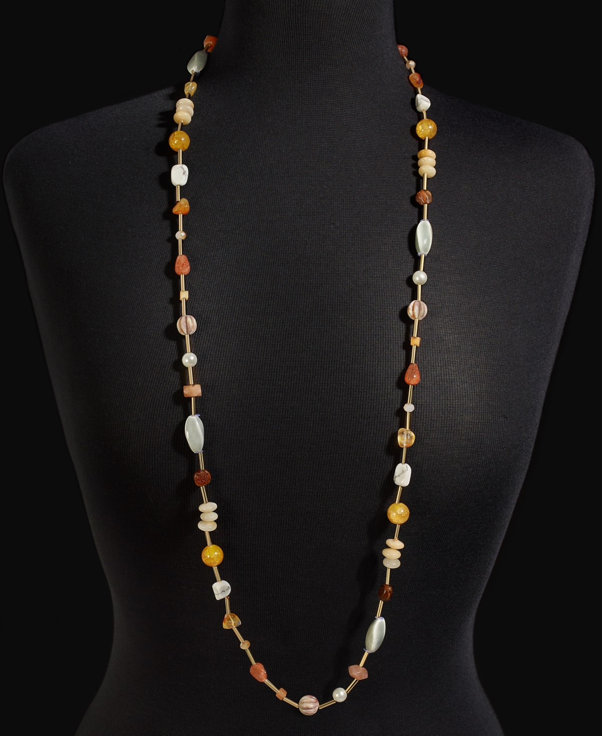 Style & Co Gold-Tone Multi Bead Station Long Necklace, + extender, Created for Macy's