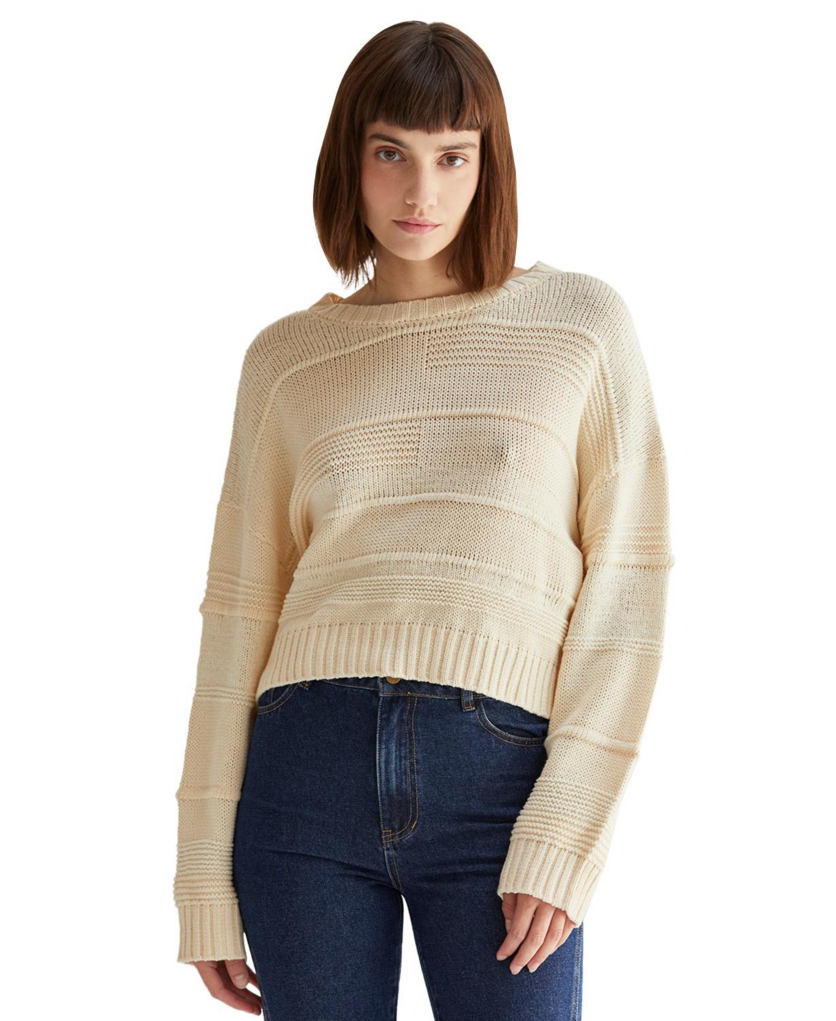 Women's Cassi Textured Shadow Stripe Sweater - Natural + cream