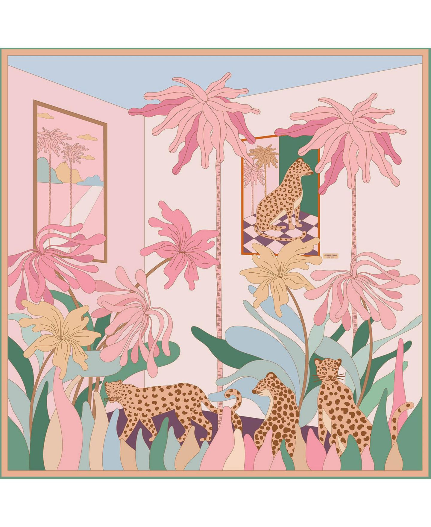 Женский шарф Jessie Zhao New York Double Sided Silk Scarf Of Indoor Forest, цвет: Коричневый / Фиолетовый — фото 1