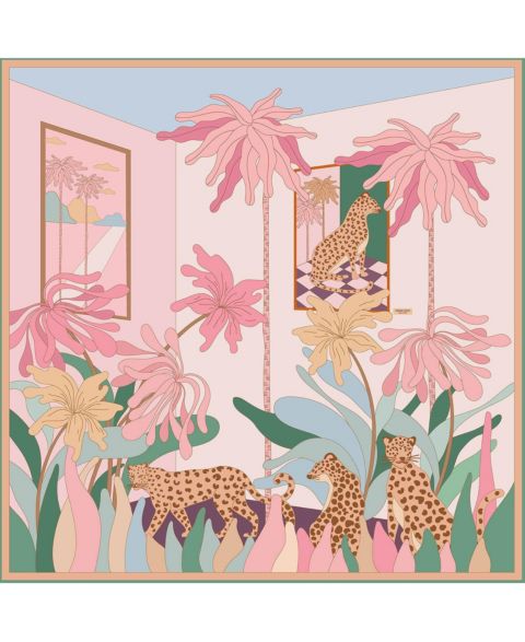 Женский шарф Jessie Zhao New York Double Sided Silk Scarf Of Indoor Forest, цвет: Коричневый / Фиолетовый