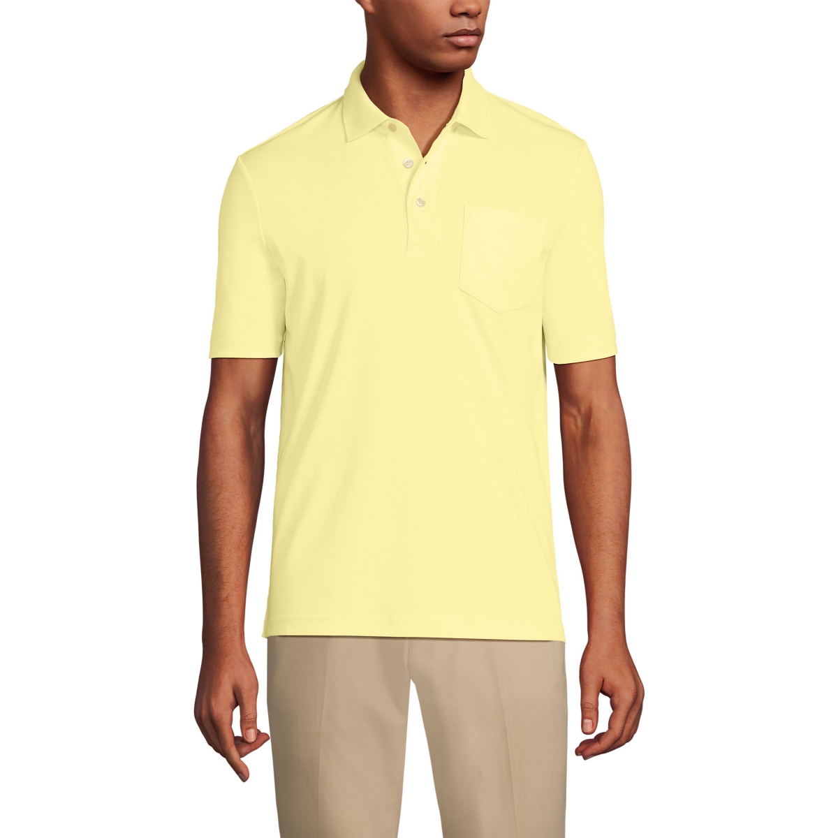 Men's Short Sleeve Cotton Supima Polo Shirt with Pocket - Faint lemon