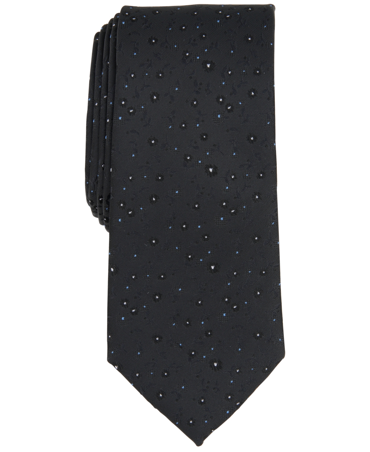 Bar Iii Men's White-dot Floral Tie, Created For Macy's In Black