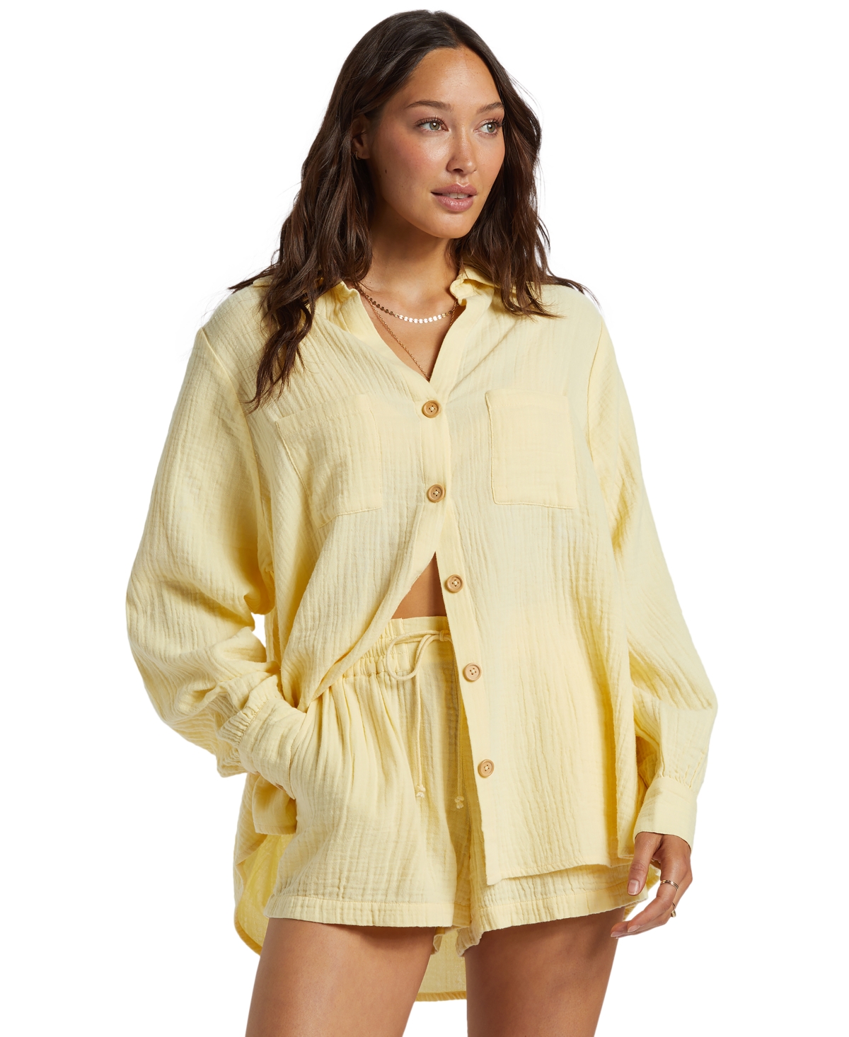 Shop Billabong Juniors' Swell Crinkled Blouse In Cali Rays