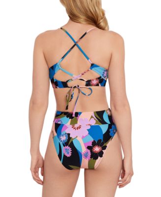 Shop Salt + Cove Salt Cove Womens Blooming Wave Midkini Top High Waist Bikini Bottoms In Multi