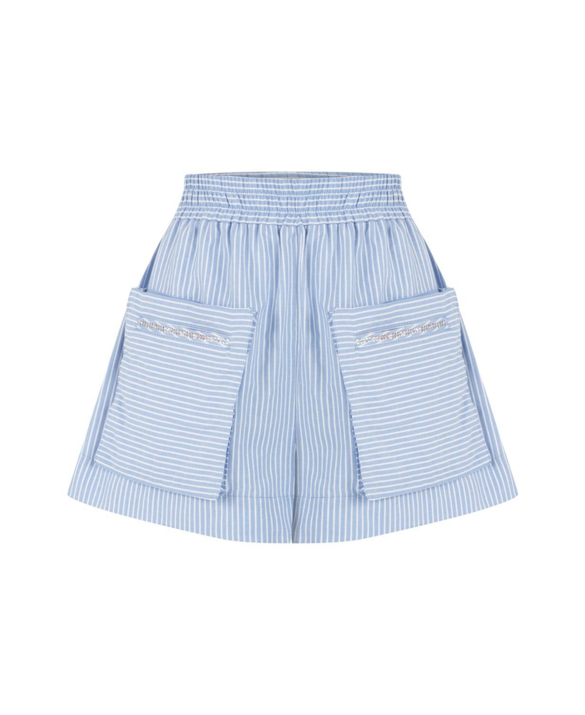 Women's Striped Mini Shorts with Pockets - Multi-colored