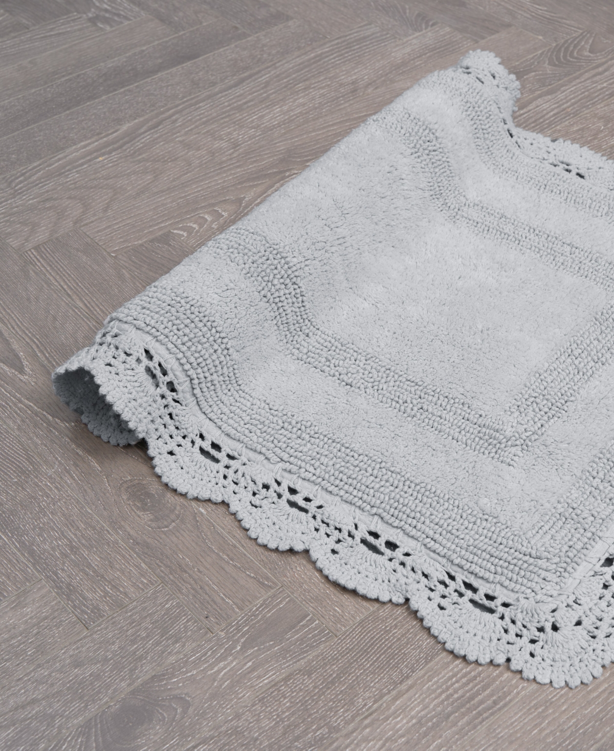 Laura Ashley Crochet Reversible Cotton Bath Rug, 21" X 34" In Gray