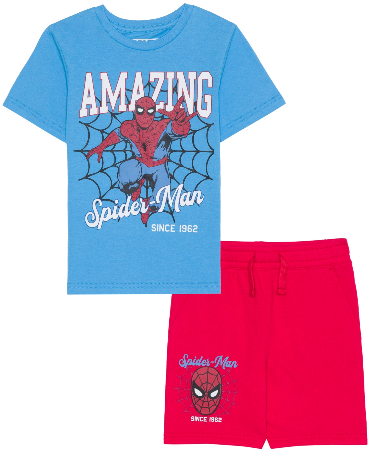 Hybrid Kids' Toddler And Little Boys Spiderman Short Sleeve T-shirt And Shorts, 2 Pc Set In Red
