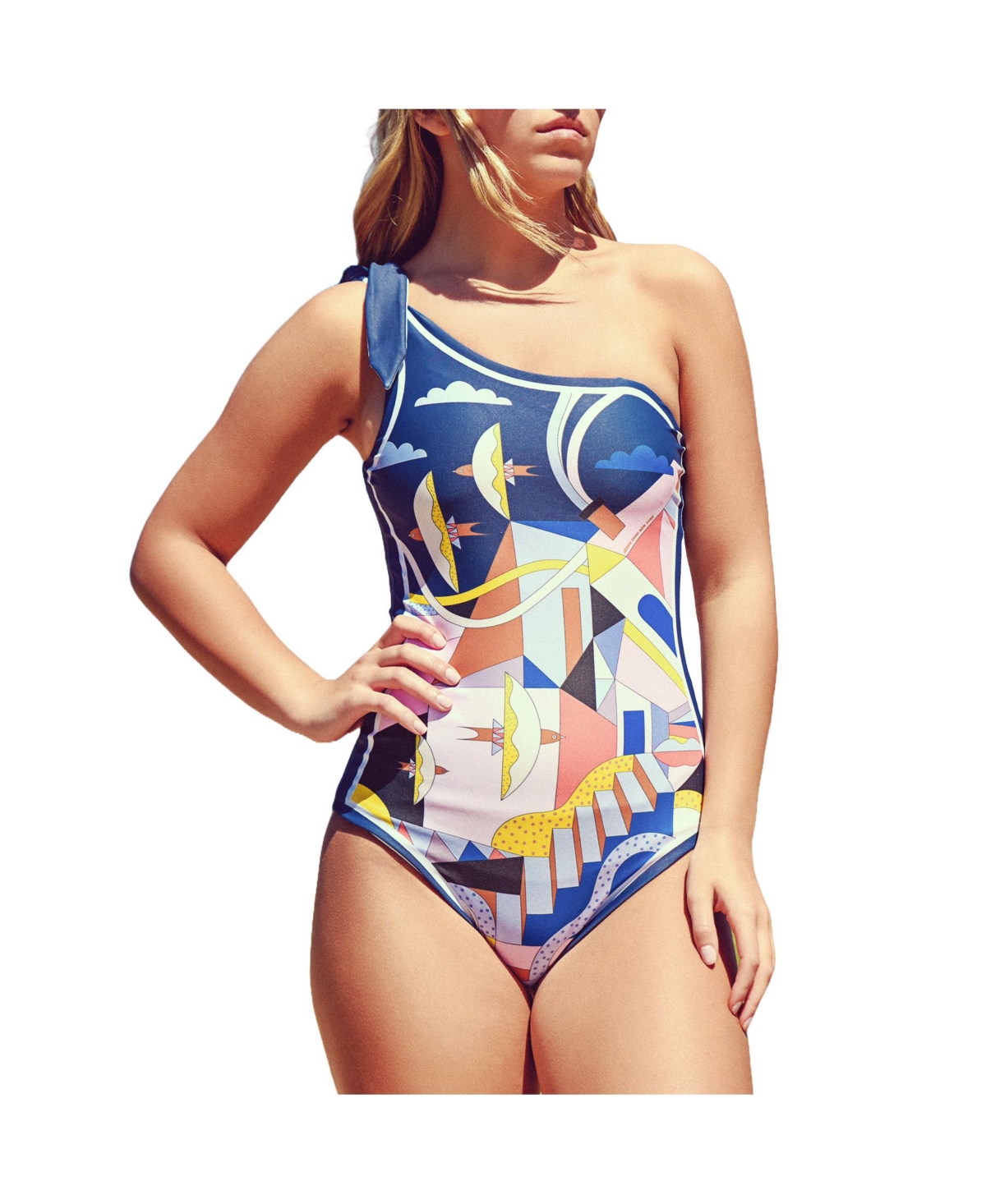 Dream Like Reversible One-Shoulder One-Piece Swimsuit - Blue and green