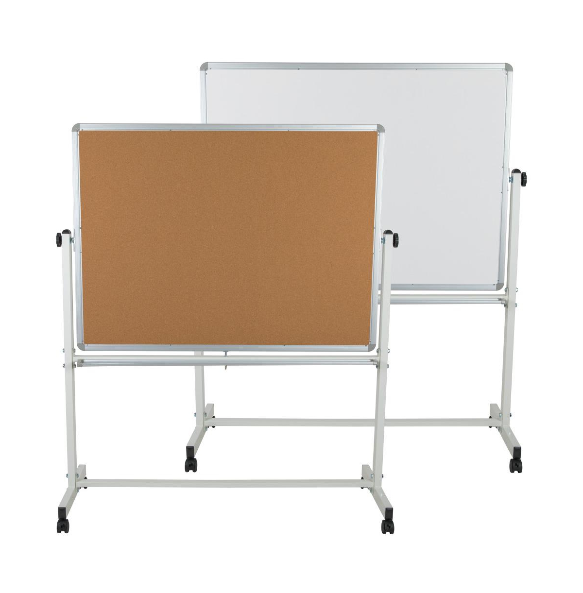 Reversible Mobile Cork Bulletin Board And White Board Stand With Pen Tray - Natural/white