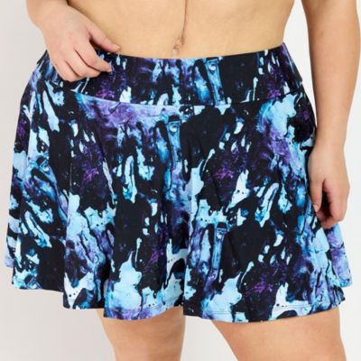 Plus Size High Waisted Chlorine Resistant Flowy Swim Skort With Attached Shorts