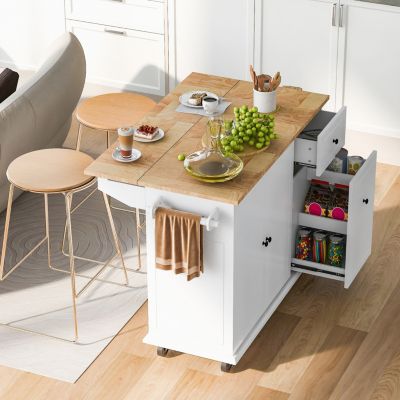 Rolling Kitchen Island Cart with Drop Leaf & Storage