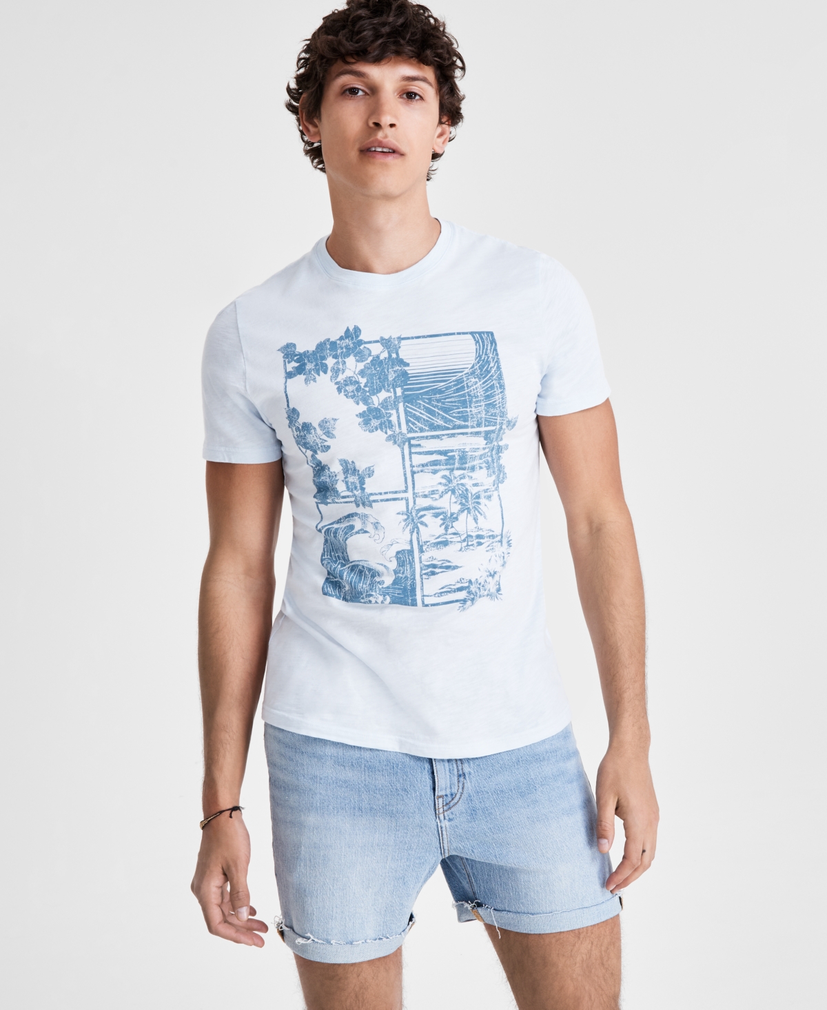 Shop Sun + Stone Men's Tropical Graphic Short-sleeve T-shirt In Dream Cloud Blu